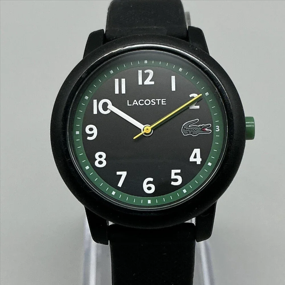 Lacoste Boys Watch 33mm Black Green Dial Silicone 50M WR Sport New Battery